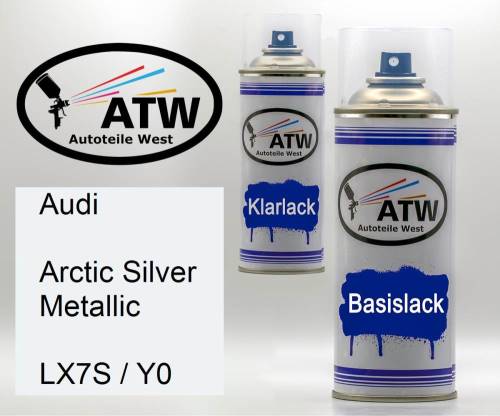 Audi, Arctic Silver Metallic, LX7S / Y0: 400ml Sprühdose + 400ml Klarlack - Set, von ATW Autoteile West.